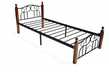 Кровать Tetchair AT-808 дерево гевея/металл, 90200 см Single bed, красный дуб/черный