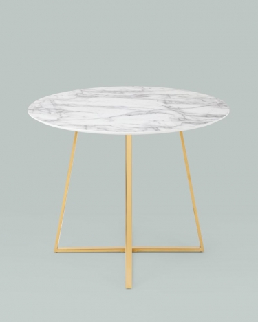 Стол обеденный Stool Group Дакота 100x100 Белый мрамор ножки золото