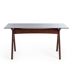 Стол обеденный Tetchair VIBORG mod. T-379G дерево гевея, стекло , 150 х 90 х 76 см , Темный орех HN GLAZE