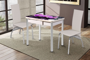 Стол поворотно-раскладной 1,2 Риал Ника с ящиком СТЕКЛО, опоры D50 круглые ХРОМ, Беленый дуб/139222259