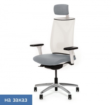 Кресло с подголовником Profoffice DION W Mesh W 870 1DW alum Jade9502 headrest Серый Белый Хром