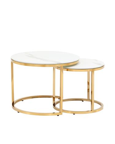 Журнальный столик Stool Group Селена 60 и 45 см стекло Белый мрамор сталь золото