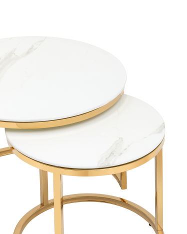 Журнальный столик Stool Group Селена 60 и 45 см стекло Белый мрамор сталь золото