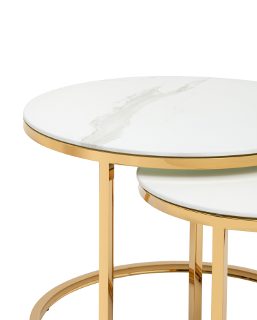 Журнальный столик Stool Group Селена 60 и 45 см стекло Белый мрамор сталь золото