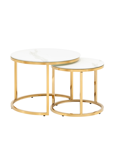 Журнальный столик Stool Group Селена 60 и 45 см стекло Белый мрамор сталь золото
