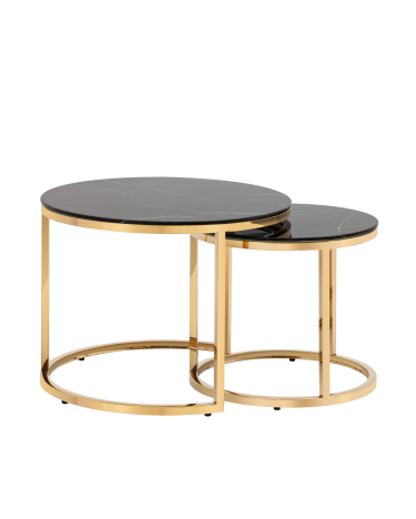 Журнальный столик Stool Group Селена 60 и 45 см стекло Черный мрамор сталь золото