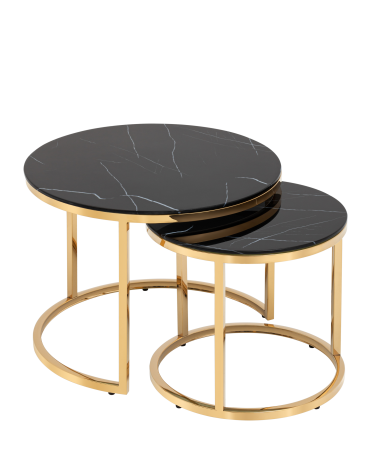 Журнальный столик Stool Group Селена 60 и 45 см стекло Черный мрамор сталь золото