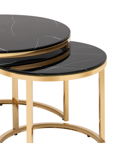 Журнальный столик Stool Group Селена 60 и 45 см стекло Черный мрамор сталь золото