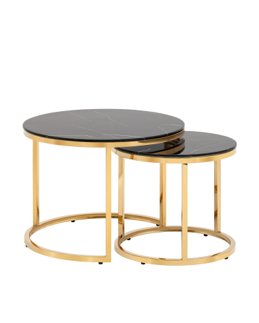 Журнальный столик Stool Group Селена 60 и 45 см стекло Черный мрамор сталь золото