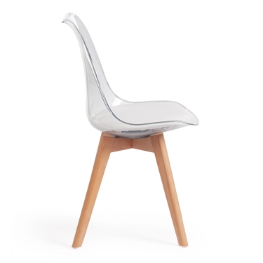 Стул Tetchair TULIP mod. 73 дерево/пластик/ПУ, 53 х 49 х 83 см , прозрачный/Transparent, подушка белая/Cushion whit