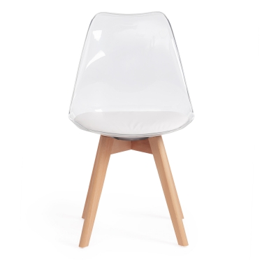 Стул Tetchair TULIP mod. 73 дерево/пластик/ПУ, 53 х 49 х 83 см , прозрачный/Transparent, подушка белая/Cushion whit