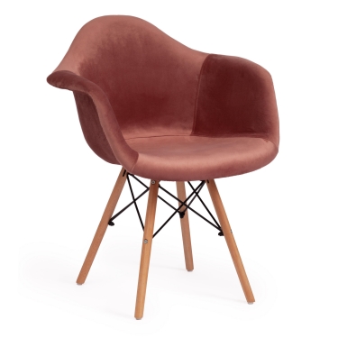 Кресло Tetchair CINDY SOFT EAMES mod. 101 дерево бук/металл/мягкое сиденье/ткань, 61 х 60 х 80 см , коралловый HLR 44/натуральный