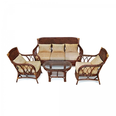 Комплект обеденный Tetchair ANDREA GRAND стол со стеклом+6 кресел+ подушки Pecan Washed античн. орех, Ткань рубчик, цвет кремовый