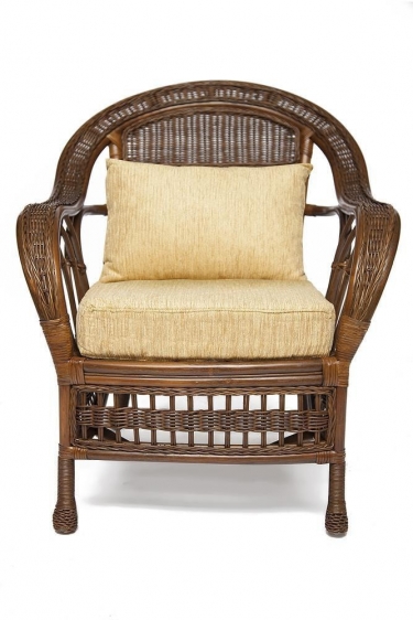Комплект для отдыха Tetchair MICHELLE стол со стеклом+ диван + 2 кресла + подушки Pecan Washed античн. орех, Ткань рубчик, цвет кремовый