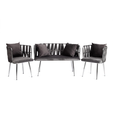 Комплект софа + 2 кресла Tetchair CEZAR mod. 2212 металл/вельвет, 116 x 56.5 x 77 см, grey серый BF-14/хром