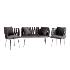 Комплект софа + 2 кресла Tetchair CEZAR mod. 2212 металл/вельвет, 116 x 56.5 x 77 см, grey серый BF-14/хром