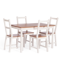 Обеденный комплект Tetchair Соната стол + 4 стула / Sonata dining set массив сосны, стол 120х75х73см стул 41х50х95см, антик/белый