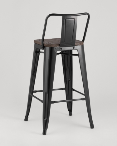Стул полубарный Stool Group Tolix Wood со спинкой Черный
