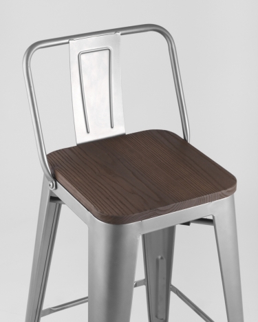 Стул полубарный Stool Group Tolix Wood со спинкой Серебристый