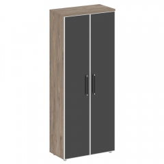 Шкаф высокий широкий со стеклянными дверцами Рива SHIFT SK.ST-1.10R black Тиквуд Темный/Антрацит