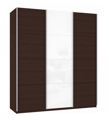 Шкаф-купе трехдверный Е1 Прайм 2100 ДСП/Белое стекло/ДСП Венге