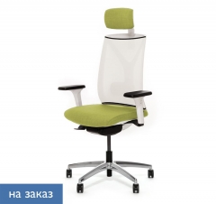 Кресло с подголовником Profoffice DION W Mesh W 870 1DW alum Kiton 08 headrest Зеленый Белый Хром