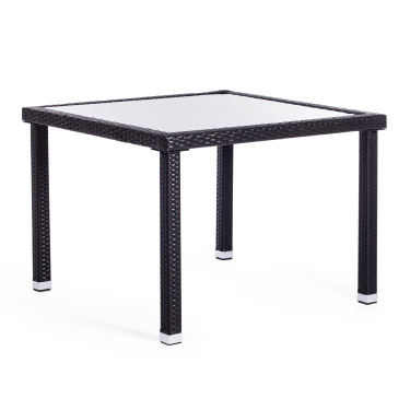 Обеденный сет стол+4стула Tetchair пластиковый ротанг, стекло, 100х100х74см/60х60х75см, черный, ткань DB-16, серый