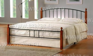 Кровать Tetchair AT-915 дерево гевея/металл, 160200 см Queen bed, красный дуб/черный