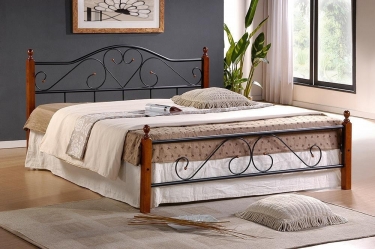 Кровать Tetchair AT-815 дерево гевея/металл, 140200 см Double bed, красный дуб/черный