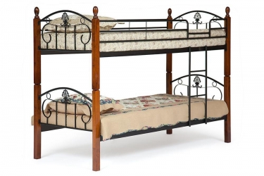 Кровать Tetchair BOLERO двухярусная дерево гевея/металл, 90200 см bunk bed, красный дуб/черный