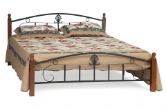 Кровать Tetchair РУМБА AT-203/ RUMBA дерево гевея/металл, 140х200 см double bed, красный дуб/черный