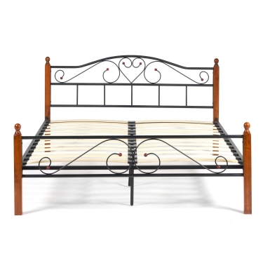 Кровать Tetchair AT-815 Wood slat base дерево гевея/металл, 160200 см Queen bed, красный дуб/черный