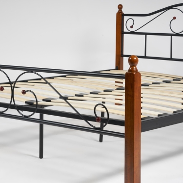 Кровать Tetchair AT-815 Wood slat base дерево гевея/металл, 160200 см Queen bed, красный дуб/черный