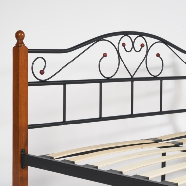 Кровать Tetchair AT-815 Wood slat base дерево гевея/металл, 160200 см Queen bed, красный дуб/черный