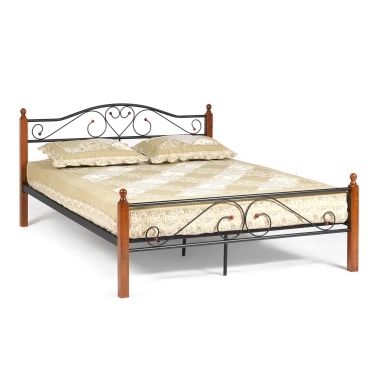 Кровать Tetchair AT-815 Wood slat base дерево гевея/металл, 160200 см Queen bed, красный дуб/черный