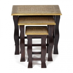 Комплект 3 столика Tetchair Secret De Maison BRAHMA mod. ND-009 дерево манго/латунная чеканка, 56х36х50, 41х30х45, 24х24х40