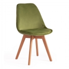 Стул Tetchair TULIP SOFT mod. 74 вельвет/дерево , 54 х 47 х 83 см , зеленый HLR 54/натуральный