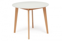 Стол обеденный Tetchair BOSCO Боско основание бук, столешница мдф, D900, Белый+Натуральный Бук
