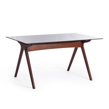 Стол обеденный Tetchair VIBORG mod. T-379G дерево гевея, стекло , 150 х 90 х 76 см , Темный орех HN GLAZE
