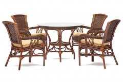 Комплект обеденный Tetchair ANDREA стол со стеклом + 4 кресла + подушки Pecan Washed античн. орех, Ткань рубчик, цвет кремовый