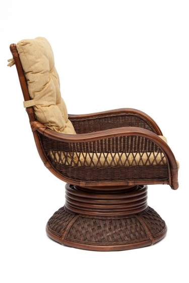 Кресло-качалка Tetchair ANDREA Relax Medium /с подушкой/ Pecan Washed античн. орех, Ткань рубчик, цвет кремовый