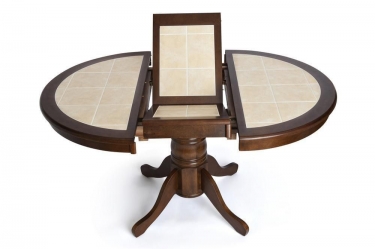 Стол круглый с плиткой раскладной Tetchair CT 4257 дерево гевея/плитка, 107145х107х75см, Темный Дуб, плитка без рисунка