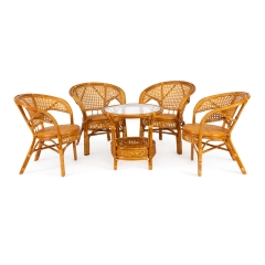 Комплект Tetchair PELANGI 02/15 стол со стеклом + 4 кресла без подушек ротанг, кресло 65х65х77см, стол диаметр 64х61см, Honey мед