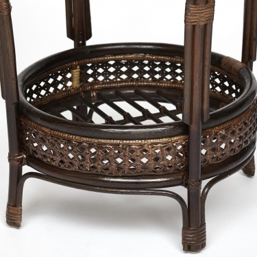ТЕРРАСНЫЙ КОМПЛЕКТ Tetchair PELANGI стол со стеклом + 2 кресла /без подушек/ ротанг, кресло 65х65х77см, стол диаметр 64х61см, walnut грецкий орех