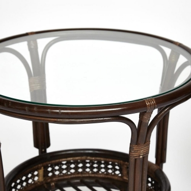 ТЕРРАСНЫЙ КОМПЛЕКТ Tetchair PELANGI стол со стеклом + 2 кресла /без подушек/ ротанг, кресло 65х65х77см, стол диаметр 64х61см, walnut грецкий орех
