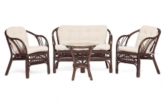 КОМПЛЕКТ Tetchair NEW BOGOTA диван + 2 кресла + стол со стеклом /с подушками/ ротанг, кр61х67х78,5см, дв108х66х78,5см, стD60х56,5см, walnut грецкий орех