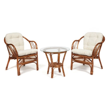 ТЕРРАСНЫЙ КОМПЛЕКТ Tetchair NEW BOGOTA 2 кресла + стол /с подушками/ ротанг, кресло 61х67х78,5 см, диаметр стола 50см, coco brown коричневый кокос