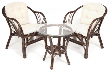 ТЕРРАСНЫЙ КОМПЛЕКТ Tetchair NEW BOGOTA 2 кресла + стол /с подушками/ ротанг, кресло 61х67х78,5 см, диаметр стола 50см, walnut грецкий орех
