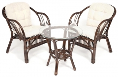 ТЕРРАСНЫЙ КОМПЛЕКТ Tetchair NEW BOGOTA 2 кресла + стол /с подушками/ ротанг, кресло 61х67х78,5 см, диаметр стола 50см, walnut грецкий орех