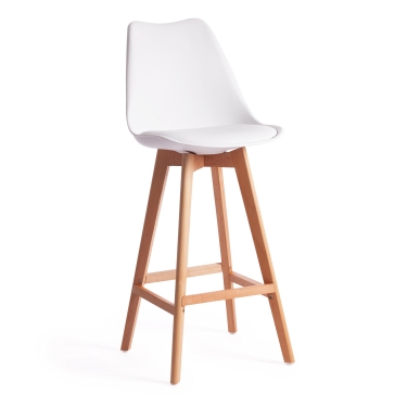 Стул барный Tetchair TULIP BAR mod. C1014H-1 пластик/дерево, 42 х 47,5 х 104 см, White Белый 70029/ натуральный